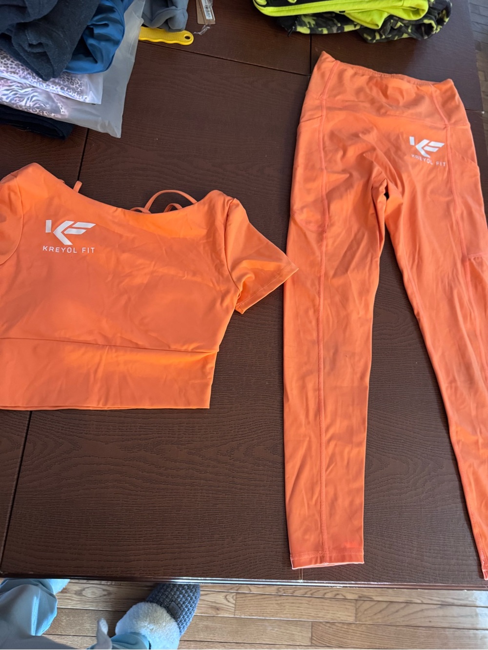 Orange Athletic Crop Top & High-Waist Shorts Set size medium